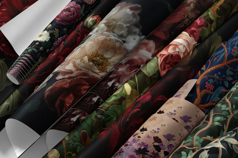 Moody Dark Academia Botanical Mural Collection