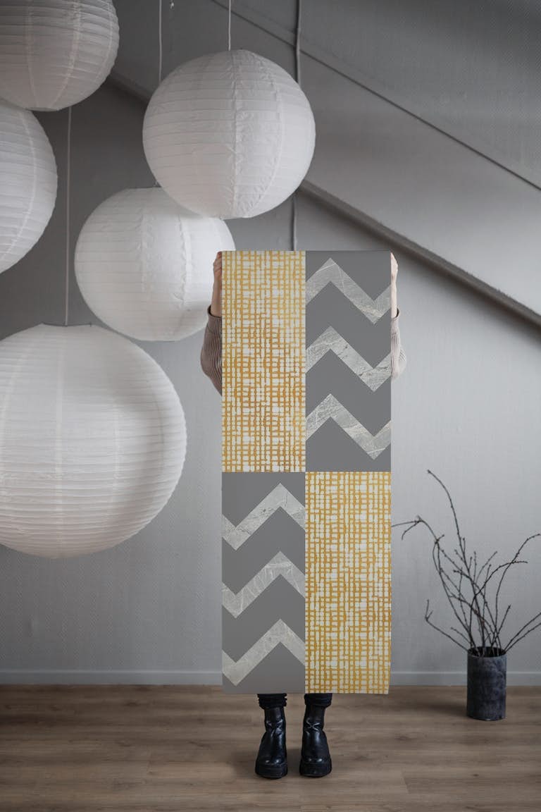 Marble Chevrons And Gold papel pintado roll