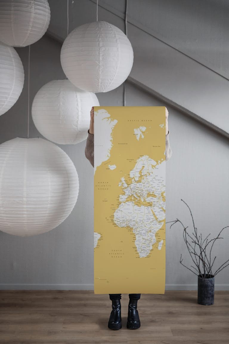 Detailed world map Andrew behang roll