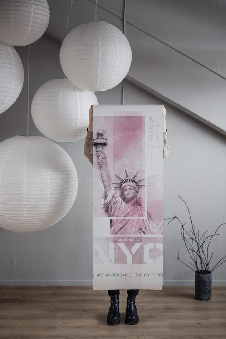 NYC Statue of Liberty pink tapety roll