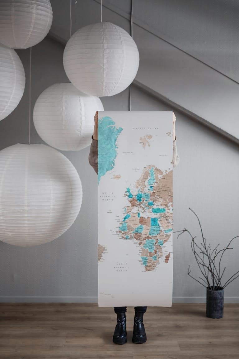 Detailed world map Leolah papiers peint roll