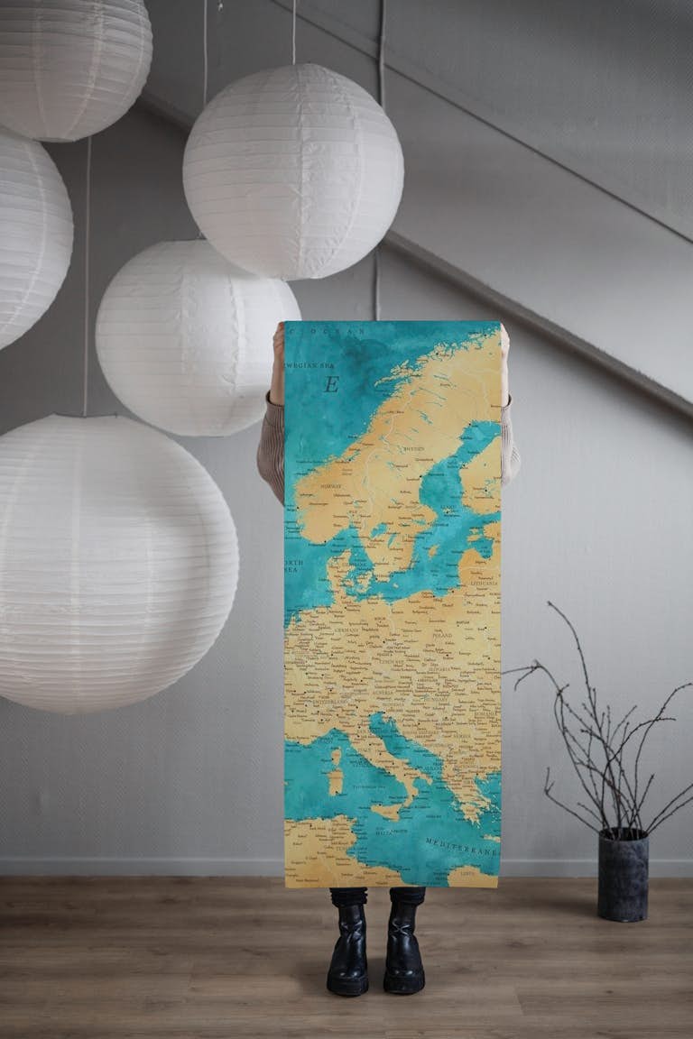 Detailed Europe map Lexy papel de parede roll