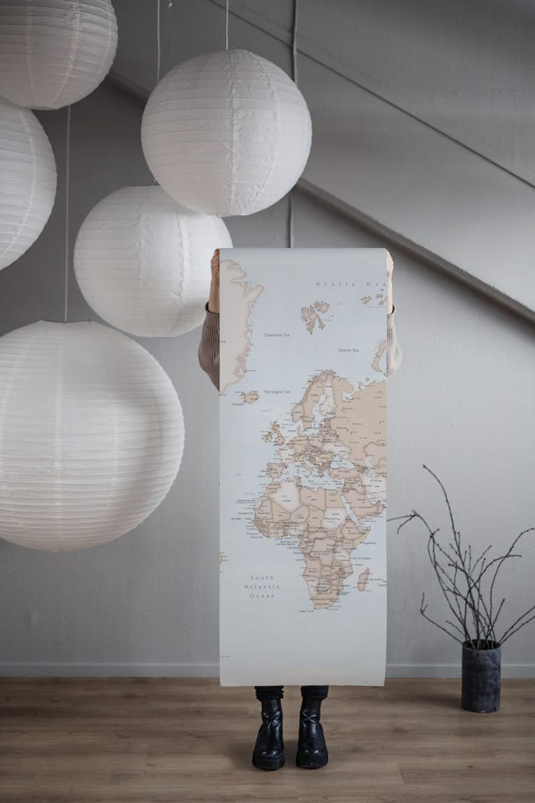 Renisha world map with cities papel pintado roll