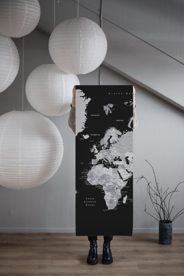 Joseph world map with cities wallpaper roll