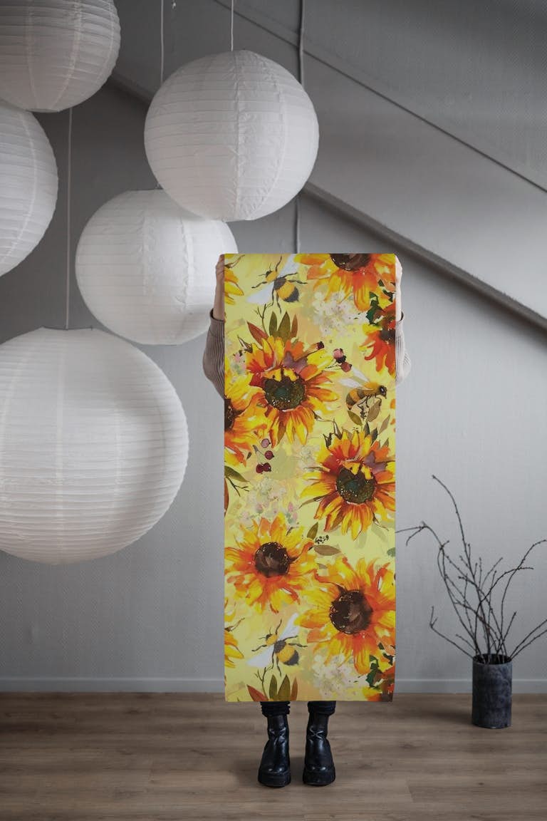 Sunflowers And Bees Meadow papel de parede roll