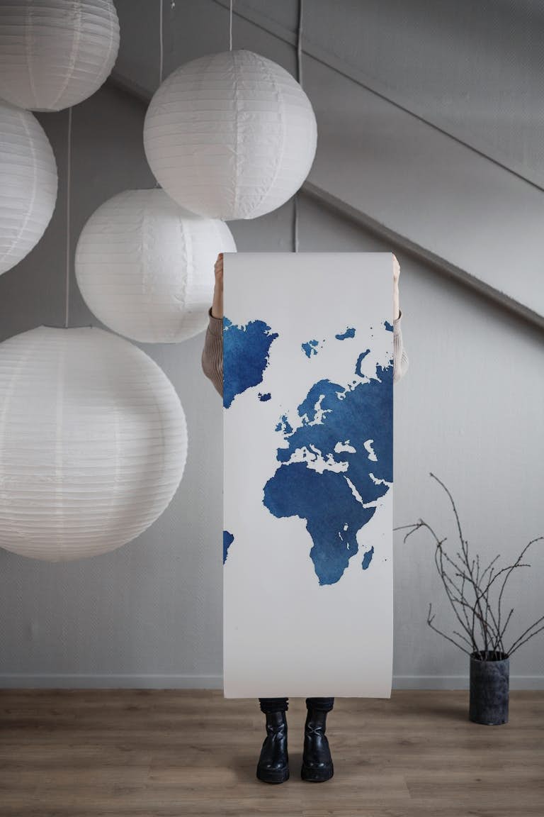 World Map Navy and Blue papel de parede roll