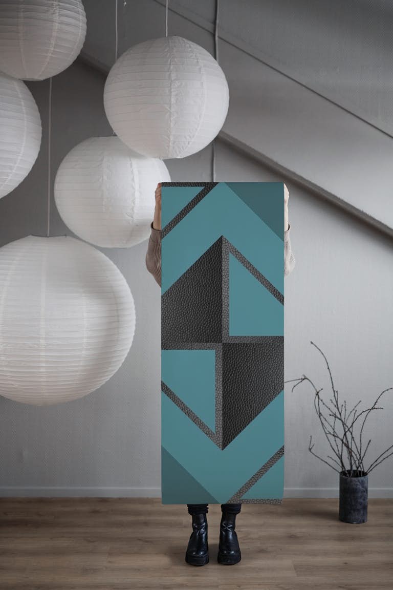 Teal Black Geometric Abstract wallpaper roll