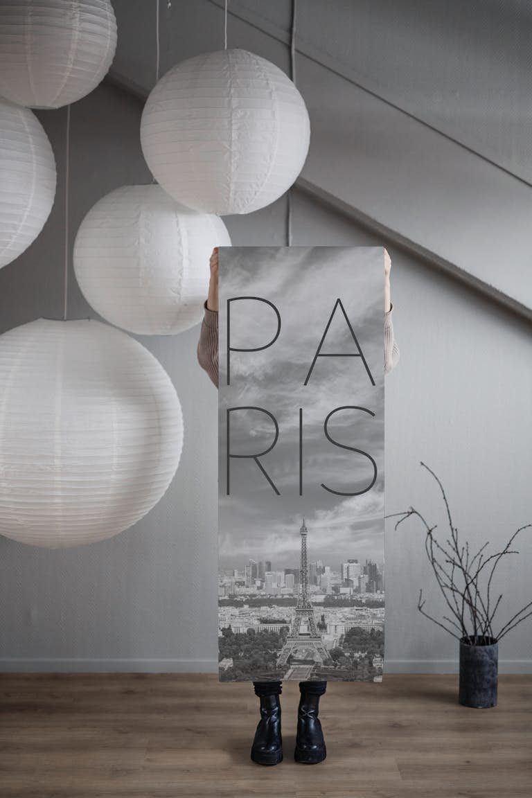 Paris Skyline with text wallpaper roll