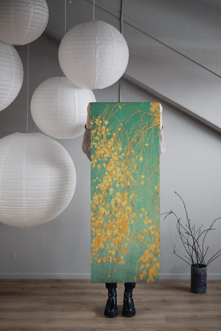 Tree Leaves in Emerald Green and Yellow tapeta roll