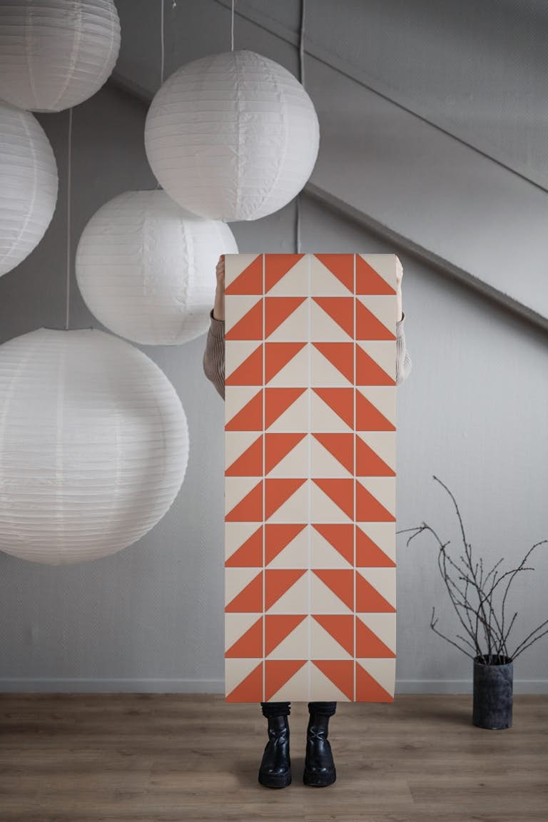 Triangle Geometric Orange Teal papel de parede roll