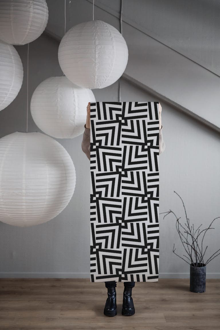 Checkered Op Art Black White tapetit roll