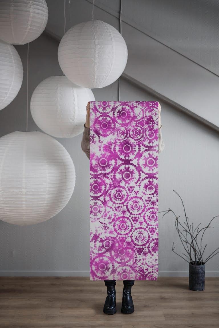 Shibori Tie Dye Pink Retro wallpaper roll