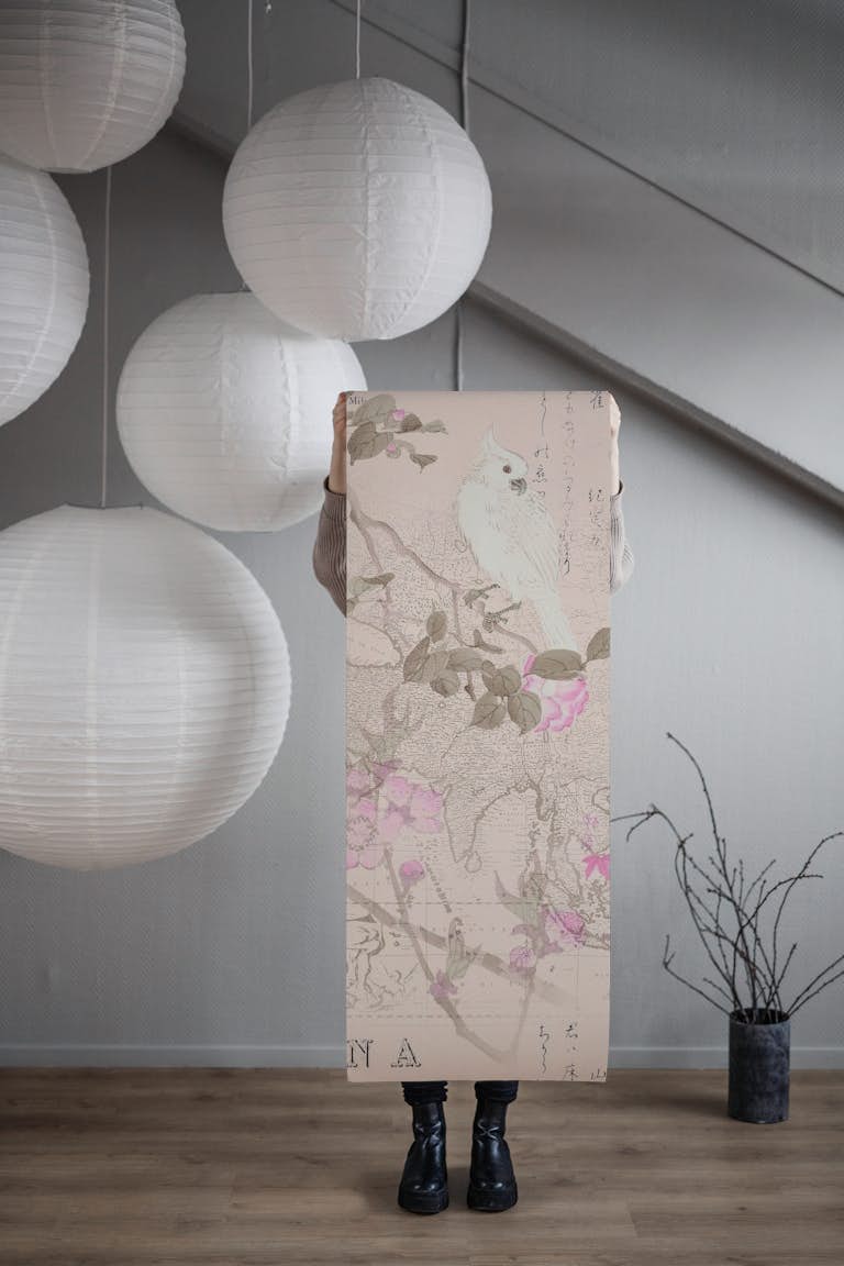 Spring Birds Chinoiserie Pink papel de parede roll