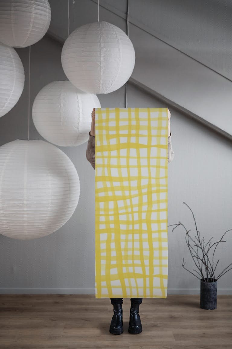 Watercolor yellow gingham ταπετσαρία roll