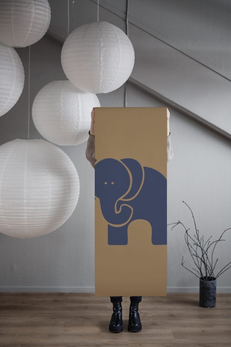 Minimal Mocha Indigo Elephant papel de parede roll