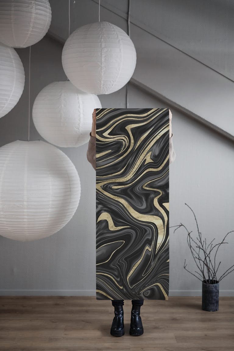 Black Gray Gold Marble 1 behang roll