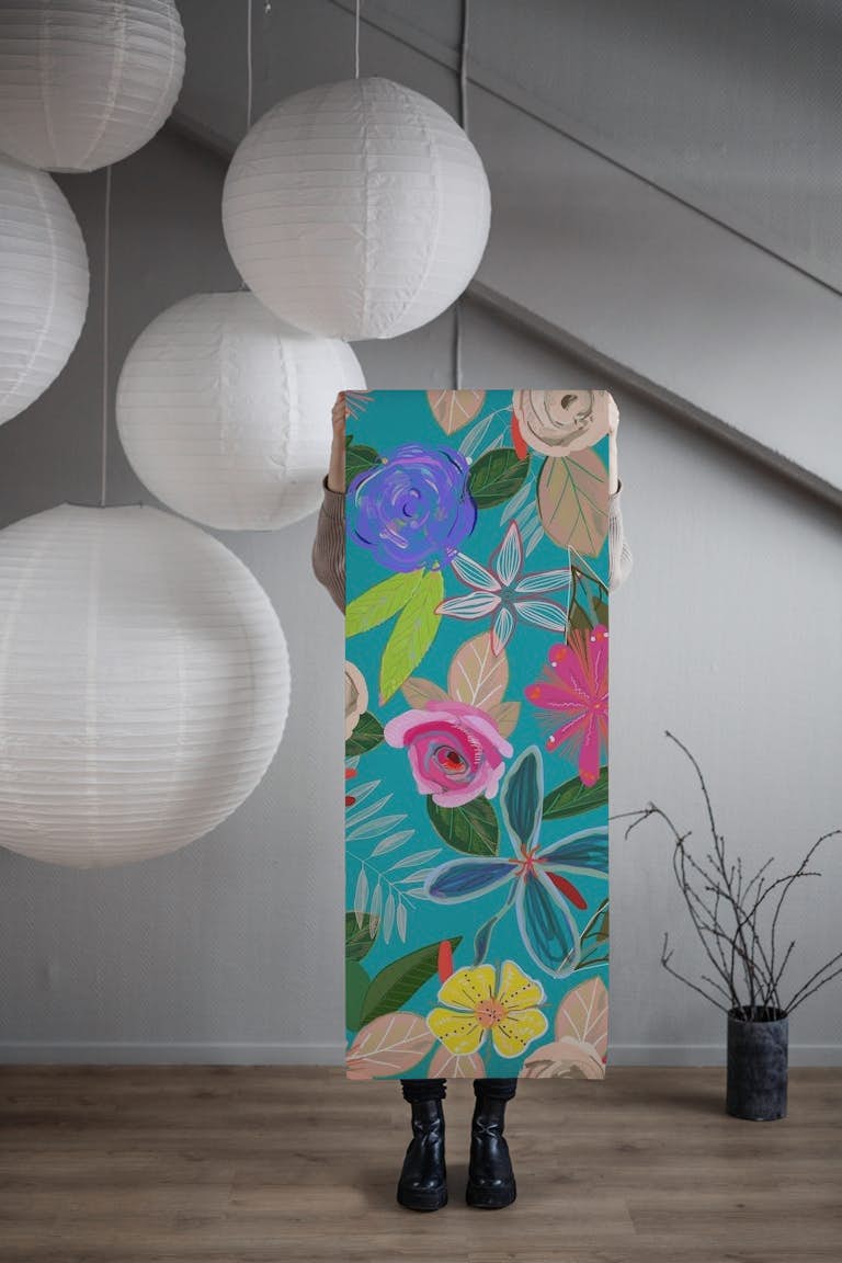 Vivid colorful botanical papel pintado roll