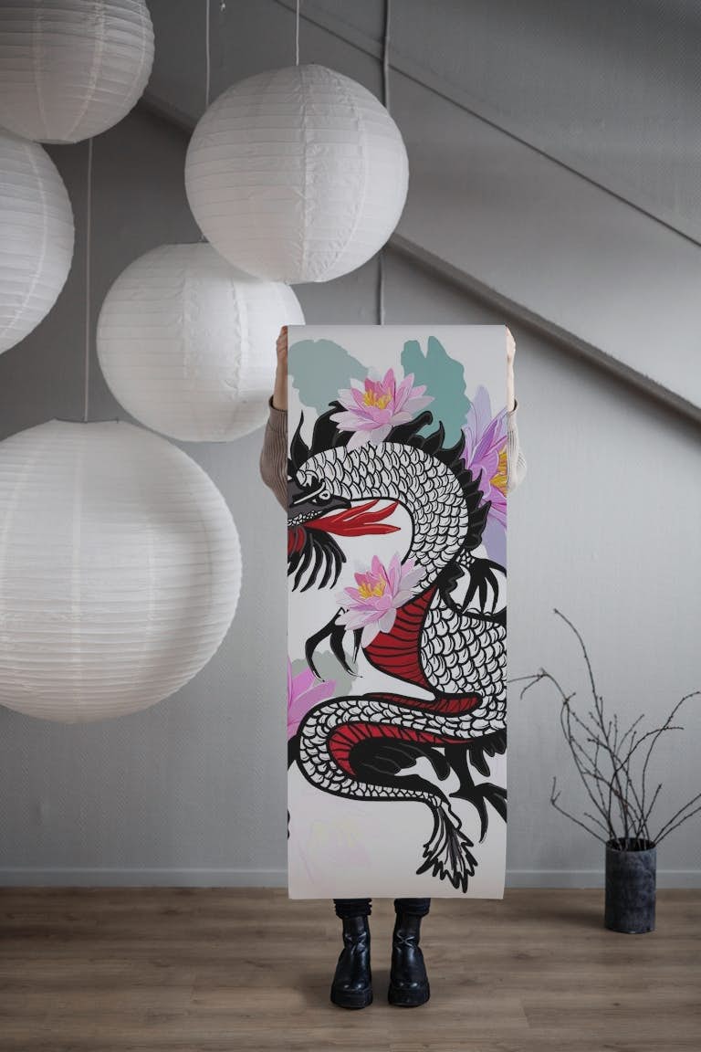 Dragon with lotus papel de parede roll