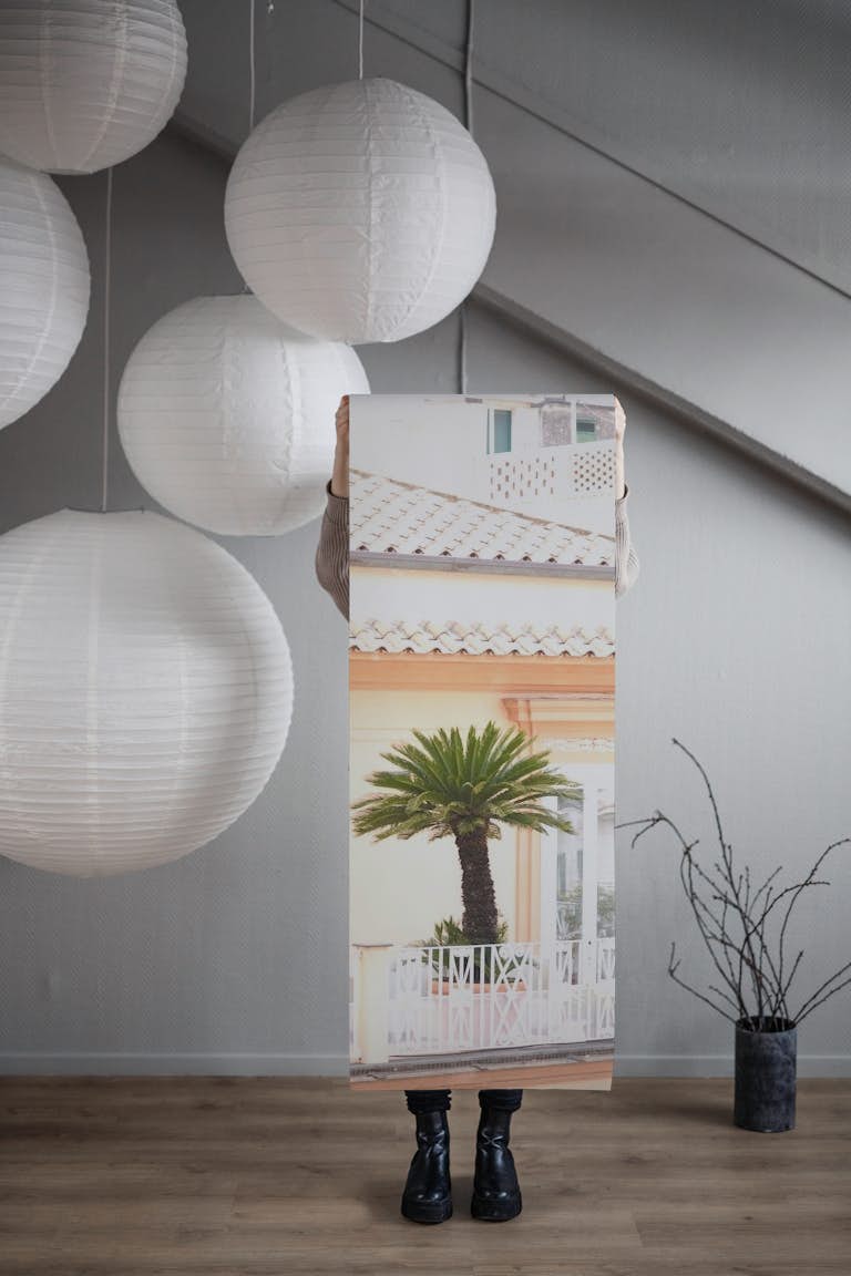 Amalfi Pastel Palm View 1 papel de parede roll