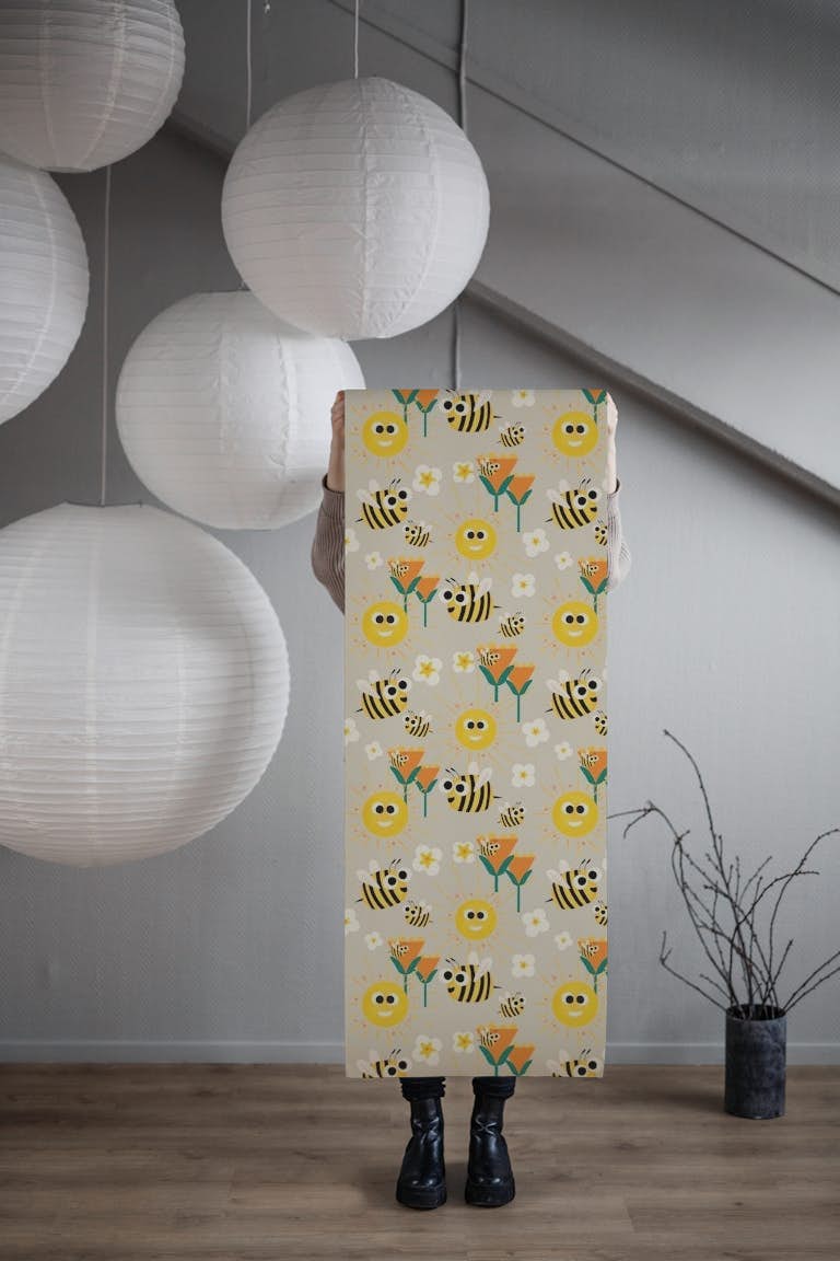 Happy bees and sunshine pearl tapety roll