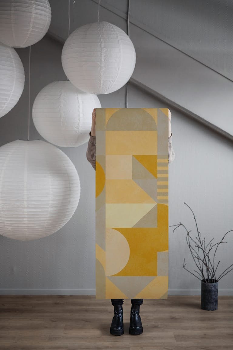 Bauhaus geometric yellow tapeta roll
