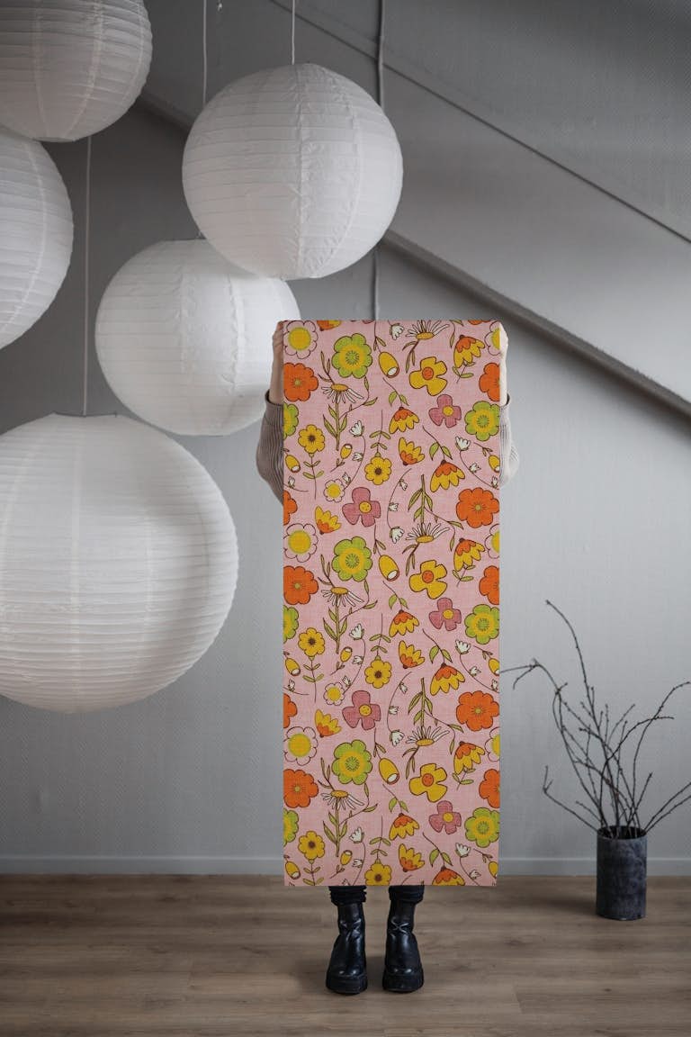 70S Floral Bouquet Pink papel pintado roll
