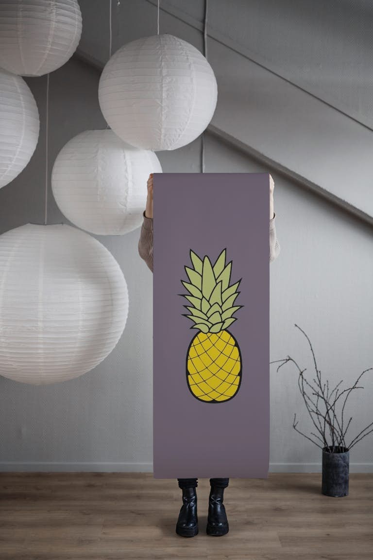 Solid Taupe yellow pineapple wallpaper roll