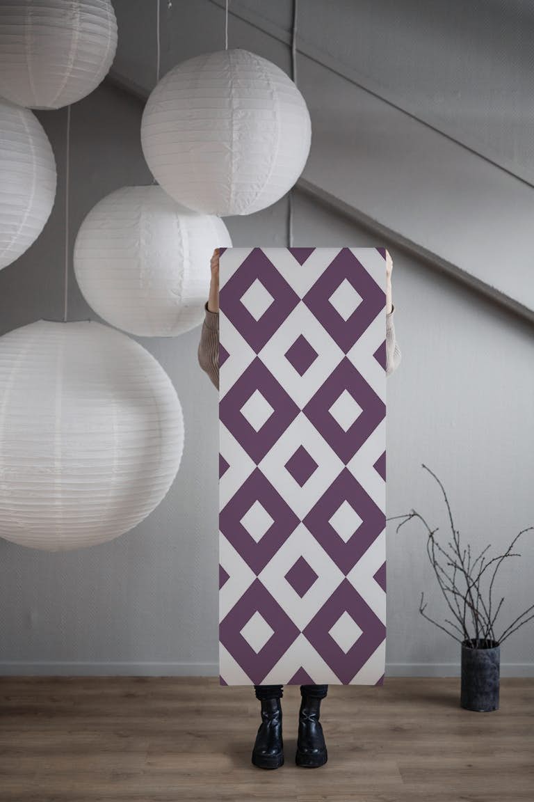 Purple white rhombus pattern tapete roll