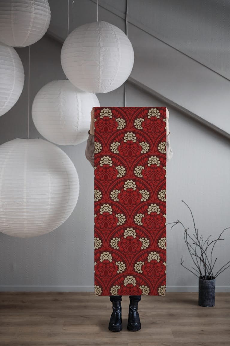 2235 Red flowers pattern tapetit roll