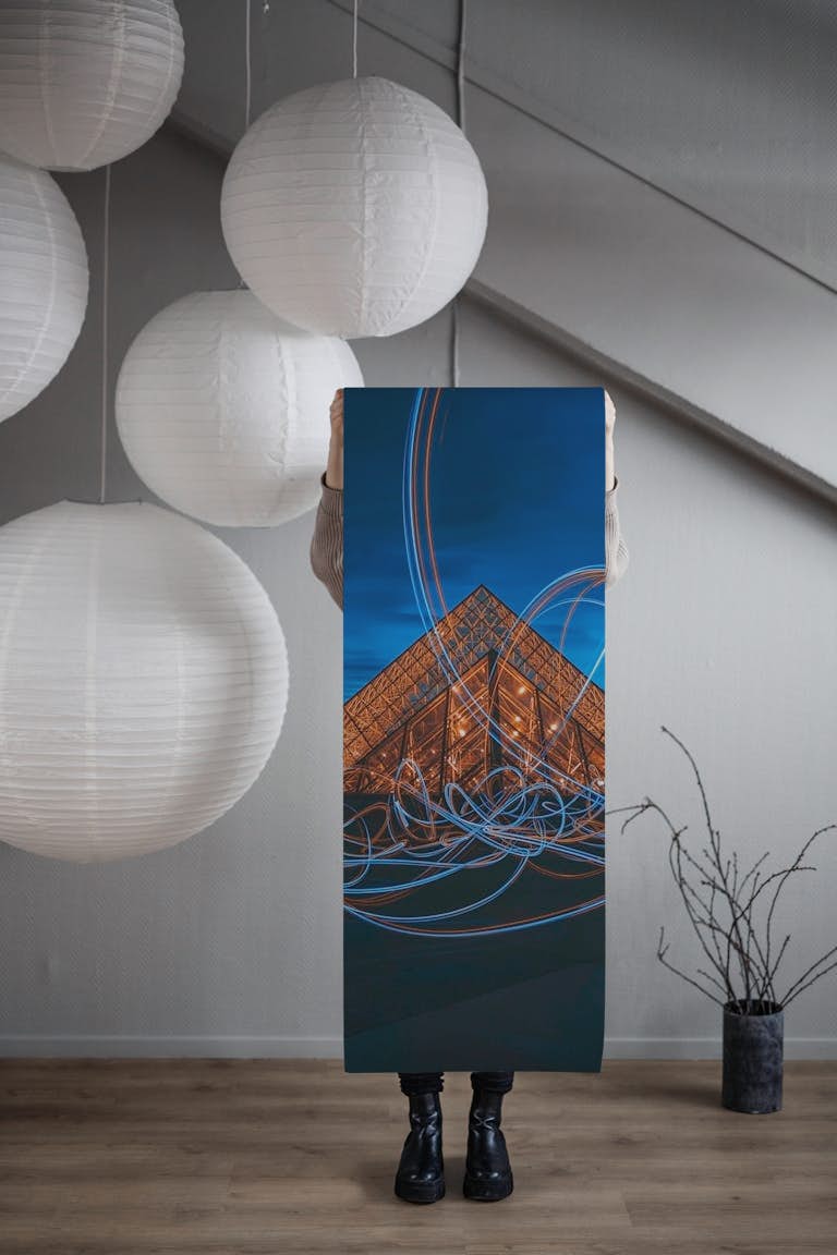 Light painting at Louvre Museum behang roll
