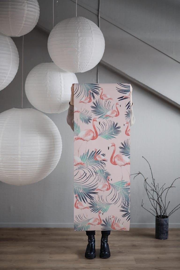 Blush Flamingo Palm Vibes 2 wallpaper roll