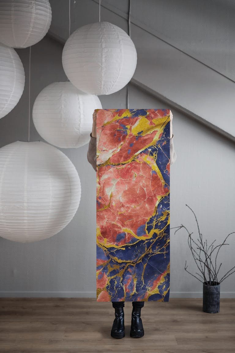 Blue Red Abstract Marble 2 tapeta roll
