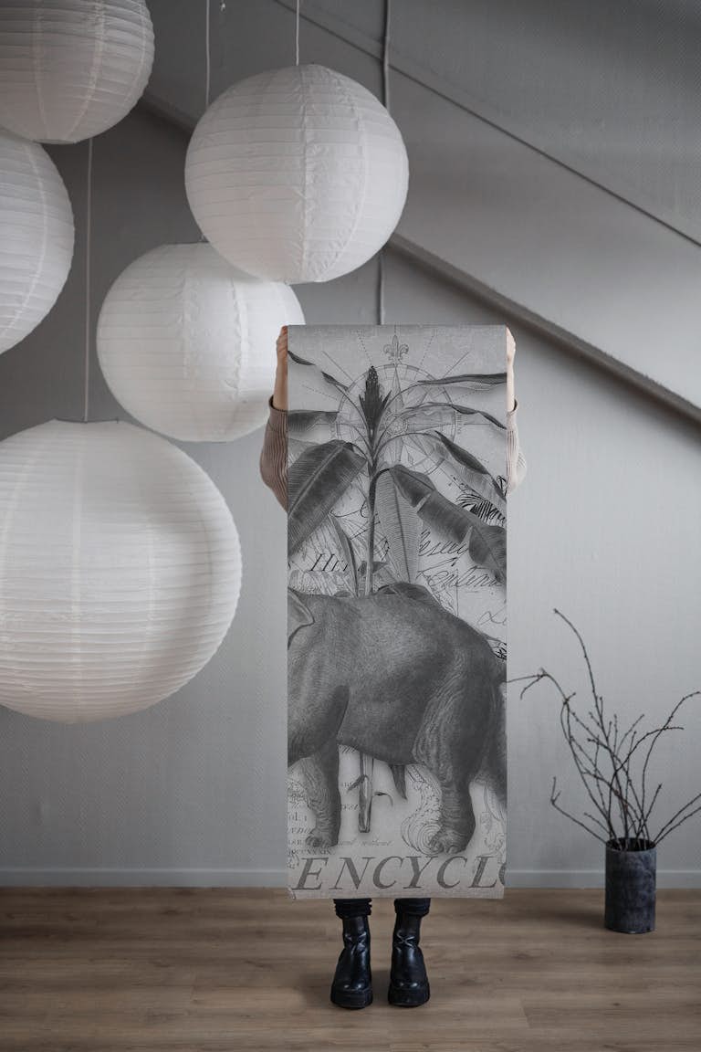 Elephants Journey Collage Grey tapetit roll