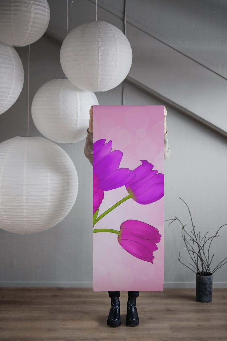 Pink and Purple Tulips 4 behang roll