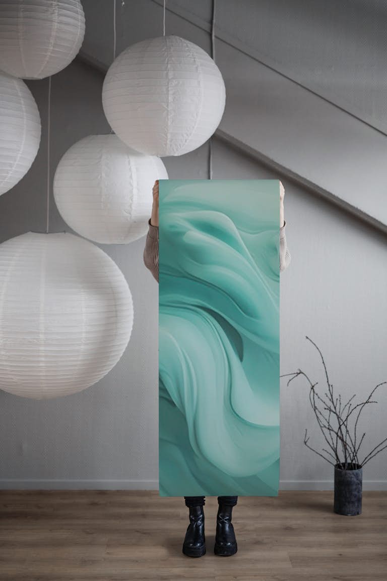 Ethereal Fluid Dreams Pastel Mint Turquoise papel de parede roll