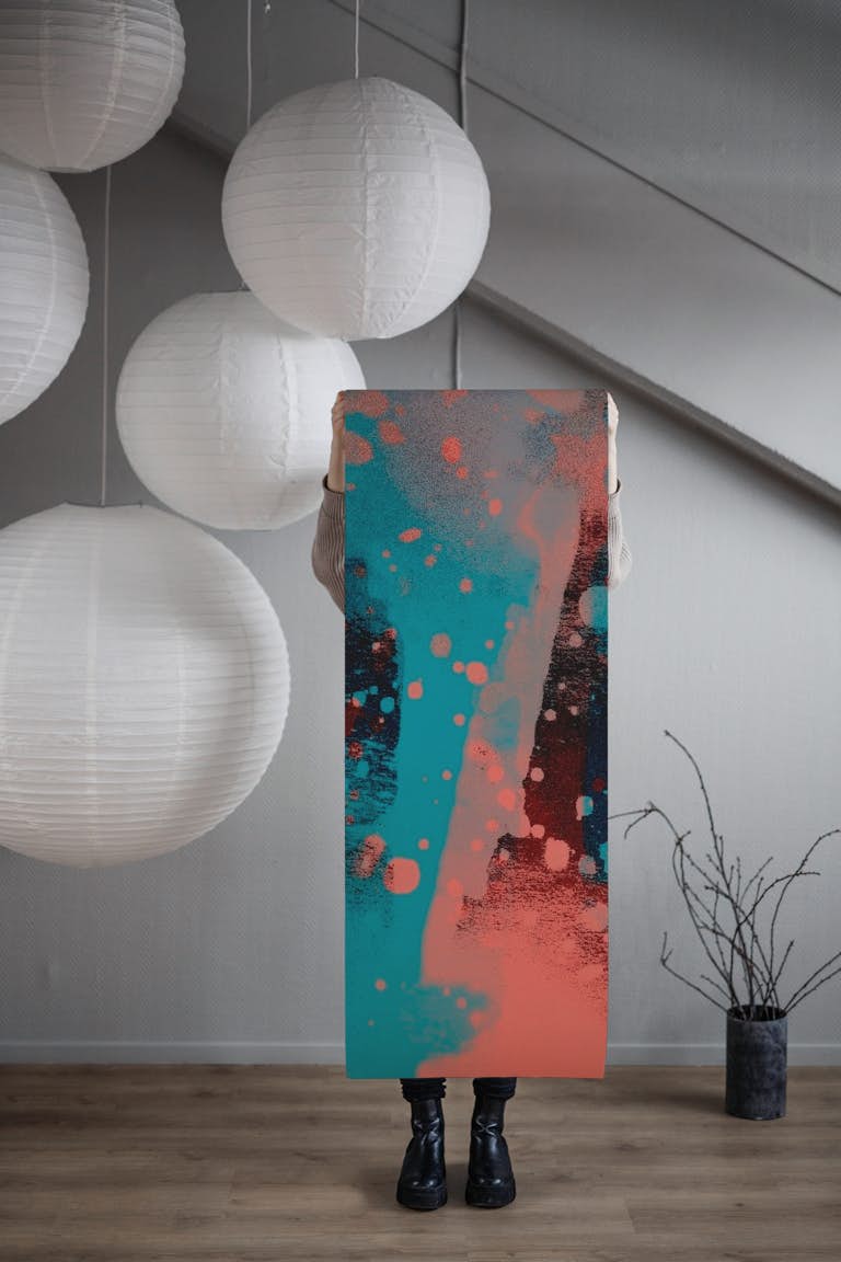 Teal Coral Neon Splash wallpaper roll