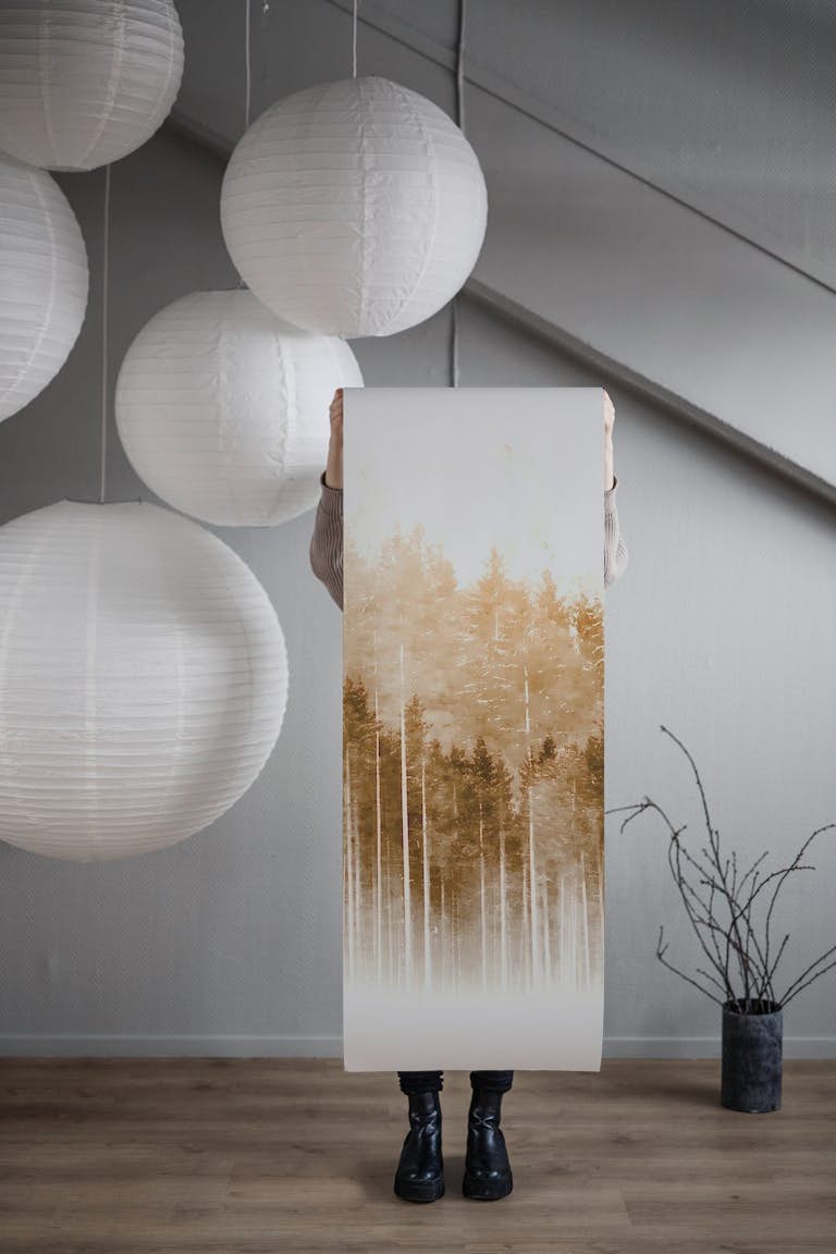 Neutral Japanese Misty Pines wallpaper roll