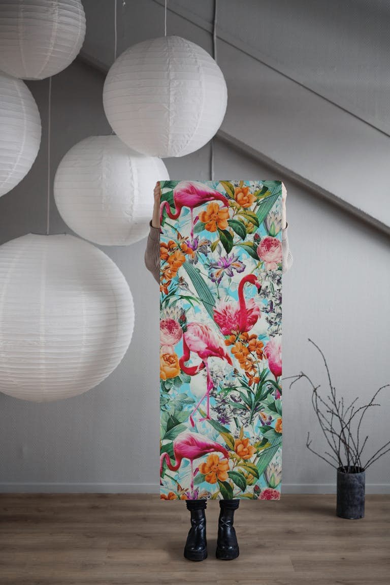 Floral and Flamingo VII pattern papel de parede roll