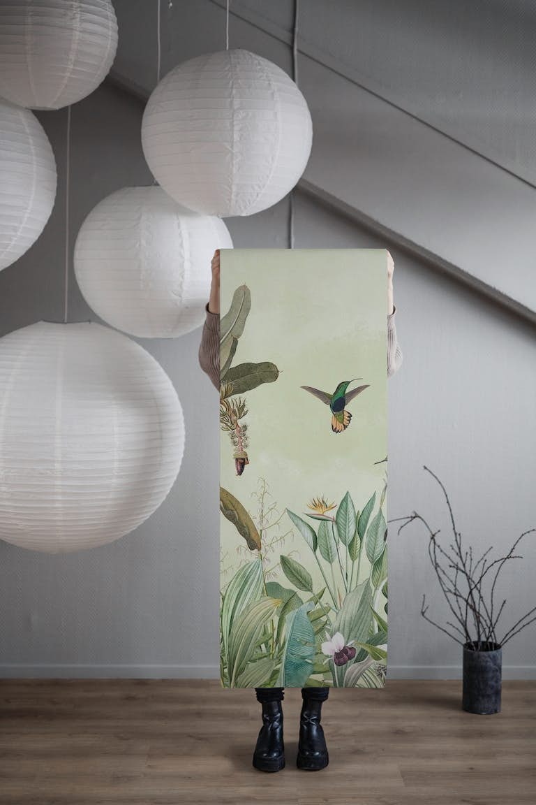 Exotic Vintage Hummingbird Garden behang roll