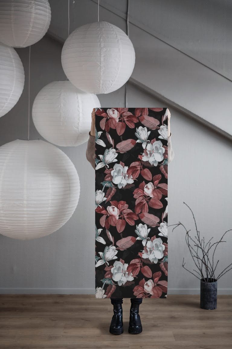 Vintage Magnolia Night Flowers wallpaper roll