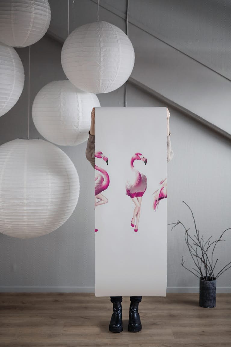 Cheeky Flamingos in magenta papel pintado roll
