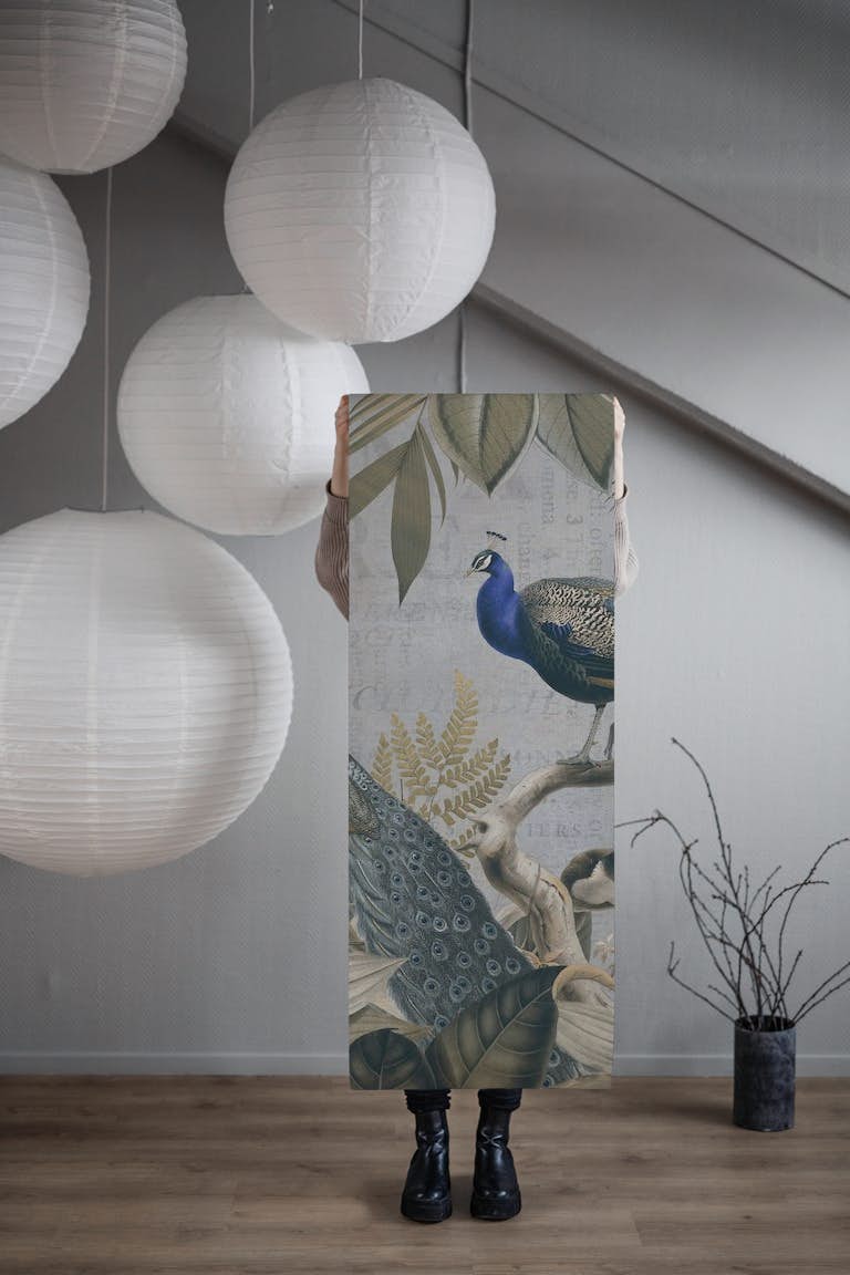 Majestic Jungle Peafowls Vintage Art tapetit roll