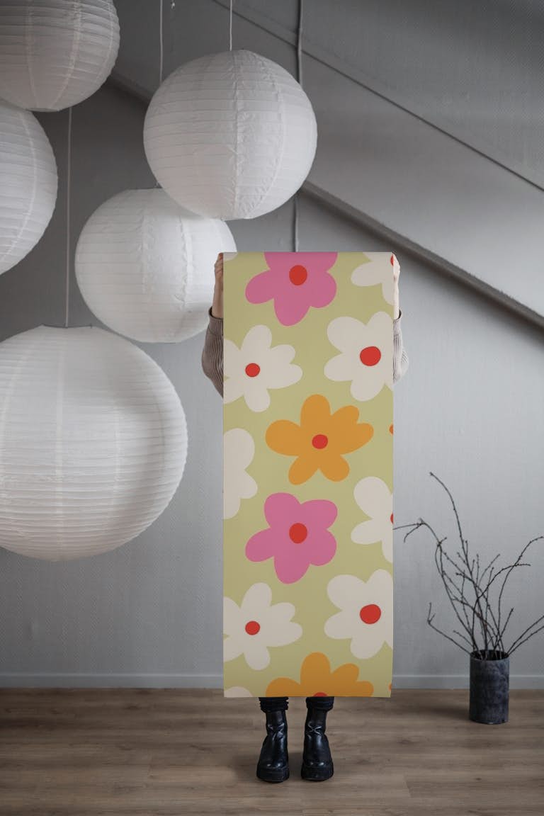 Retro Groovy Flower Meadow wallpaper roll