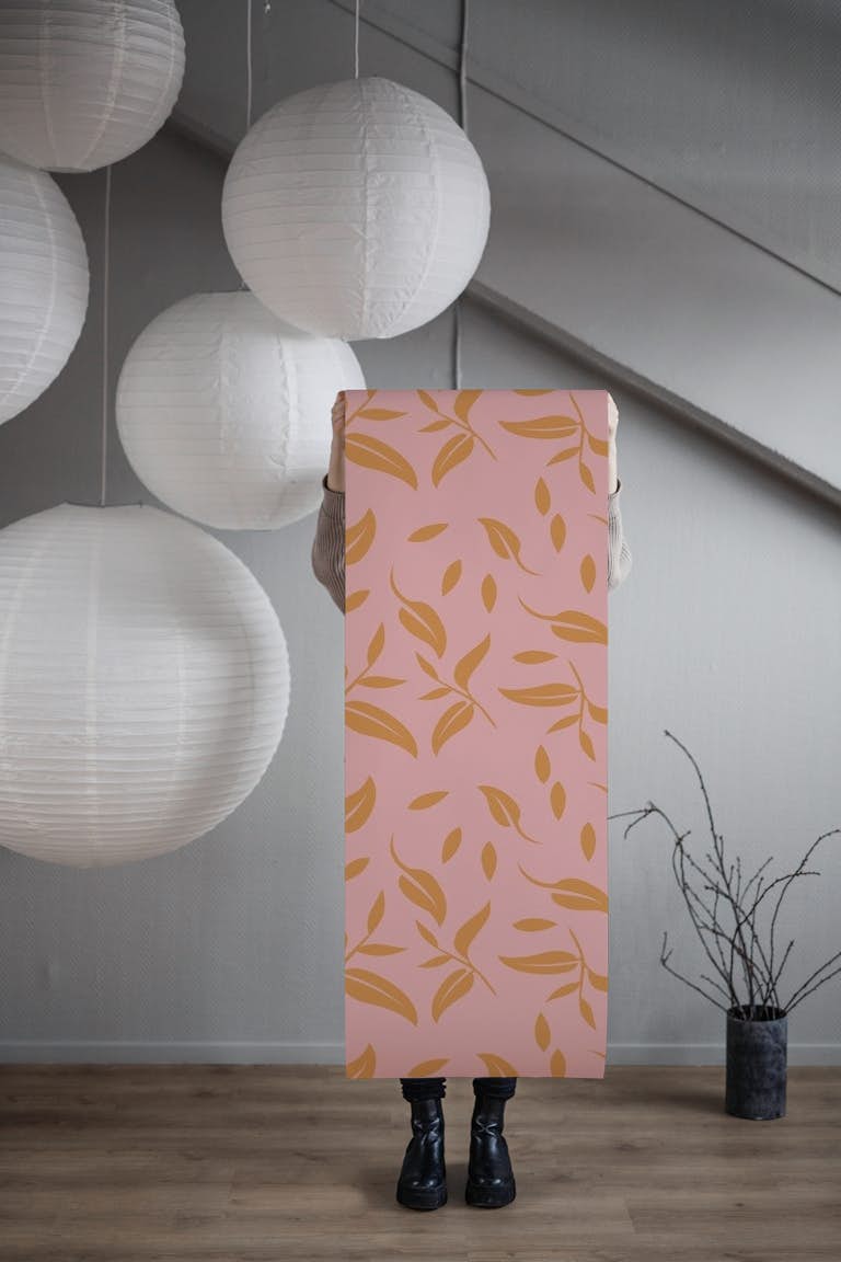 Light pink and Orange Garden tapetit roll