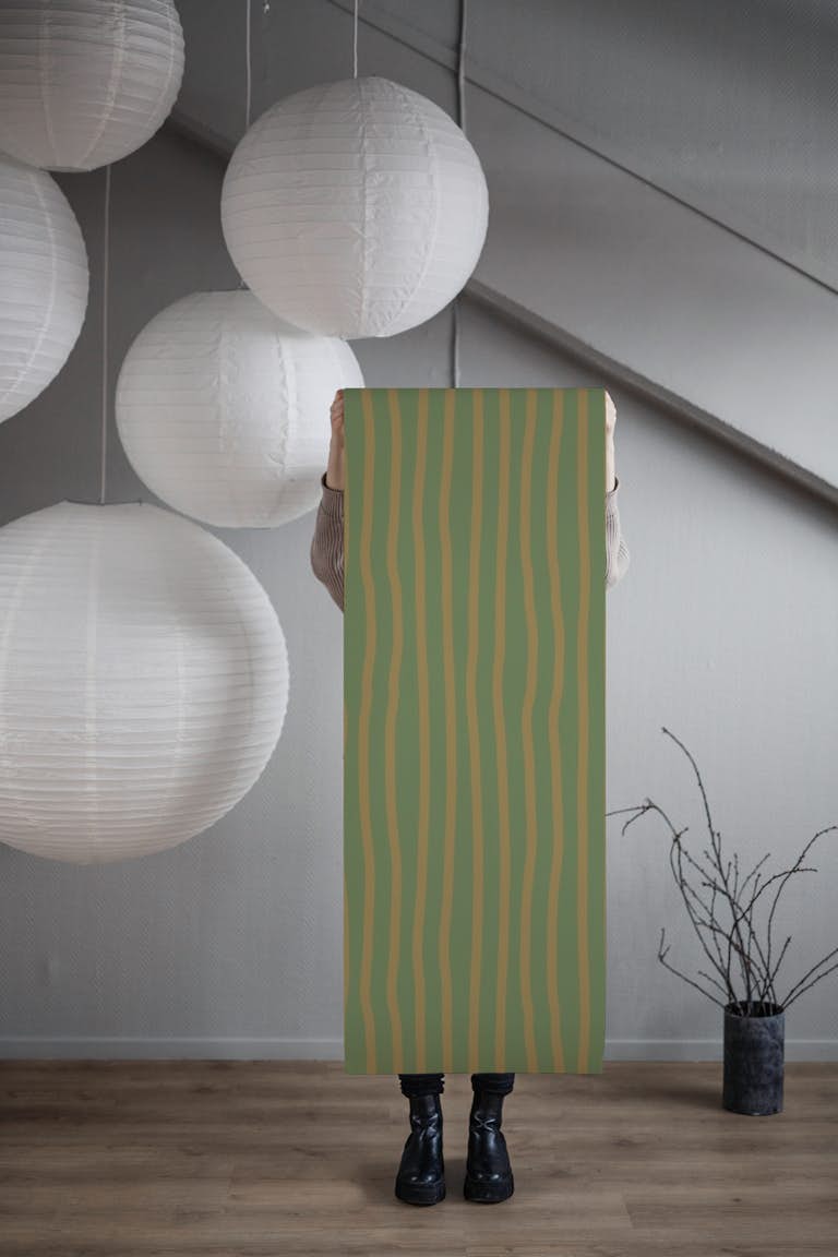 Simple Green Brown Pin Stripes papel de parede roll