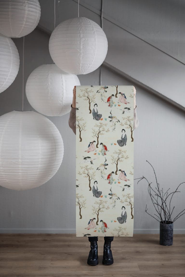 Asian Chinoiserie Women And Birds papiers peint roll