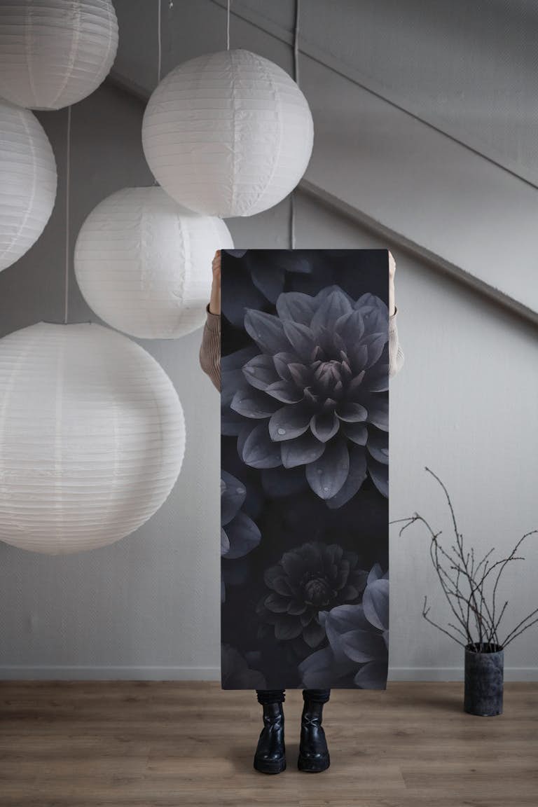 Dark Moody Dahlia Flowers Watercolor Luxury papel de parede roll