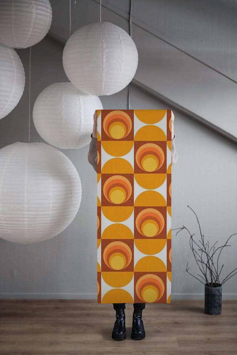 Vintage Abstract Geometry Pattern Orange Sun behang roll