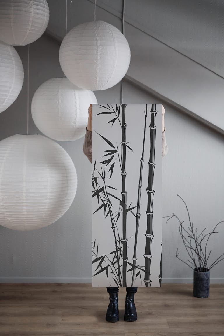 Wild Bamboo Grass Luxury Black White papel de parede roll