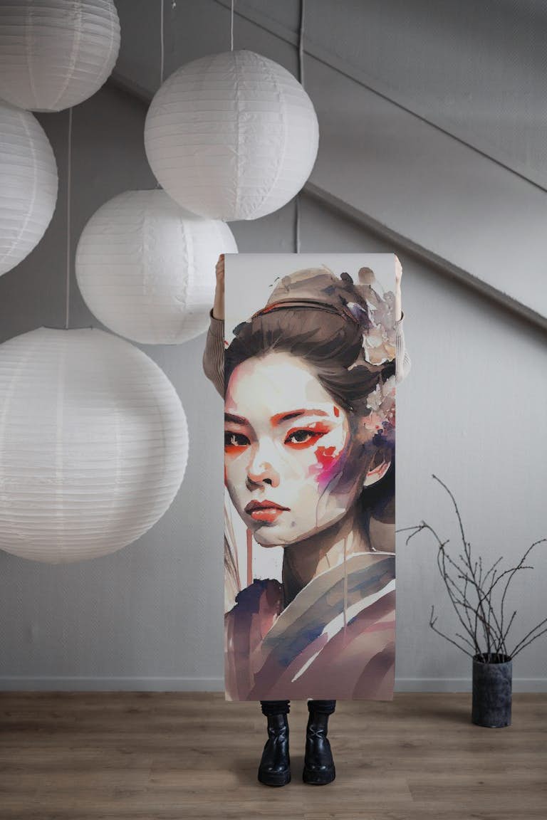 Watercolor Modern Geisha #7 wallpaper roll